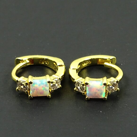 SAVVY CIE JEWELRY October Birthstone Gold Plated Kyocera Opal & CZ Hoop … - Picture 4 of 9